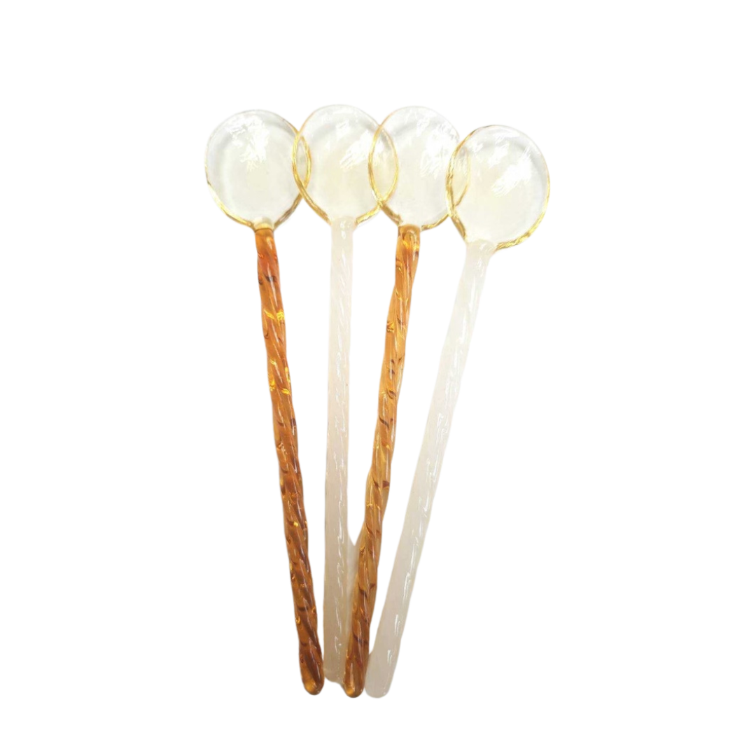 Glazen Beige & Bruine Lepeltjes - set van 4