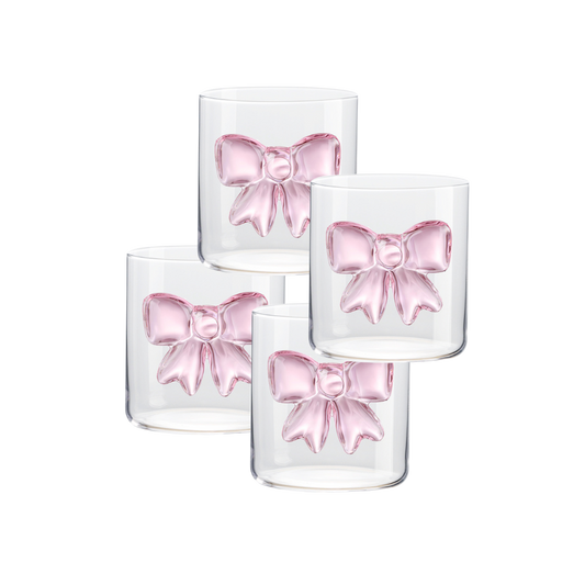 Glas Roze Strik - set van 4